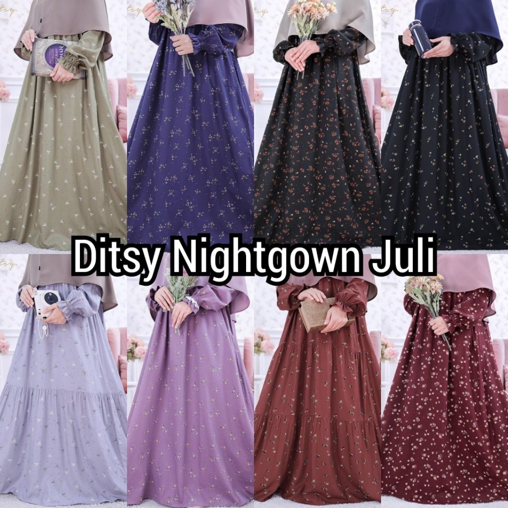 Ditsy Nightgown Juli XS S M L XL XXL XXXL JUMBO Annama Dark Choco Annama Void Black Faeleen Powder B