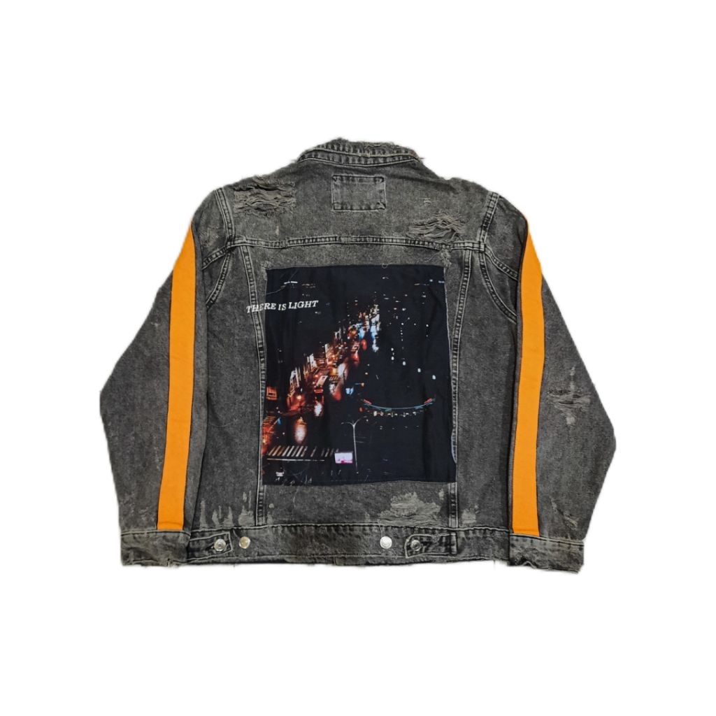 Zara Denim Jacket Ripped Tapped Orange Patch