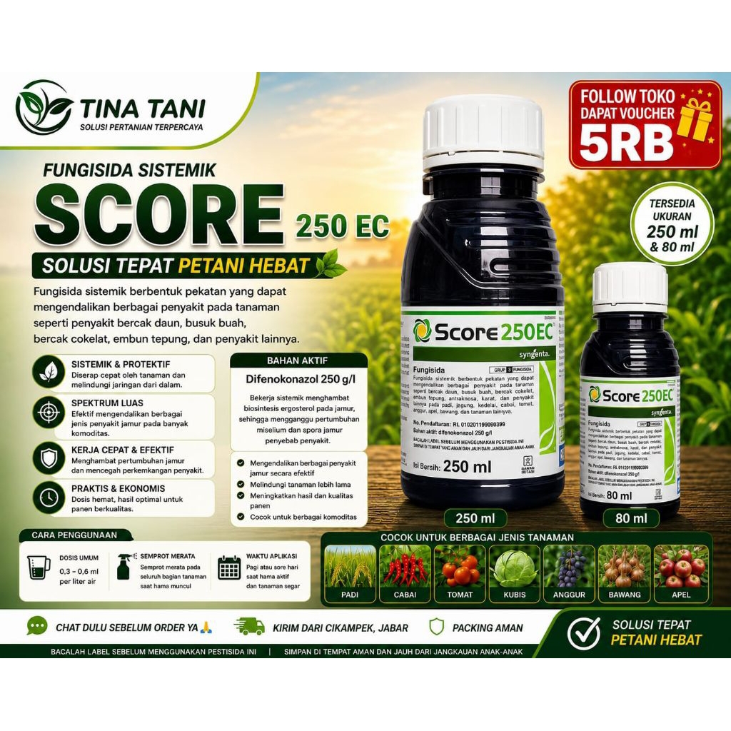 Fungisida Score 250EC 80ml Syngenta | Difenokonazol 250g/L Bercak Daun Busuk Buah Cabai Padi Apel