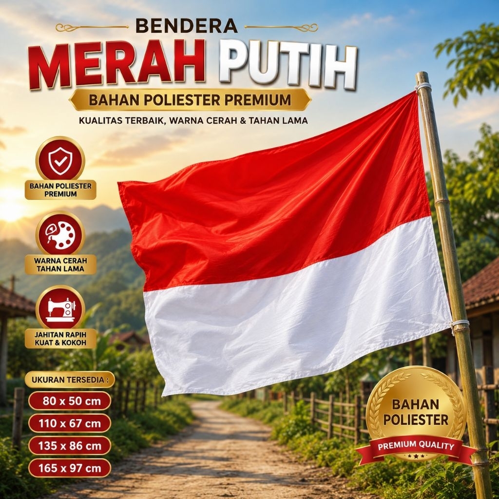 BENDERA MERAH PUTIH PREMIUM POLIESTER GRADE A POLIESTER KAHATEX