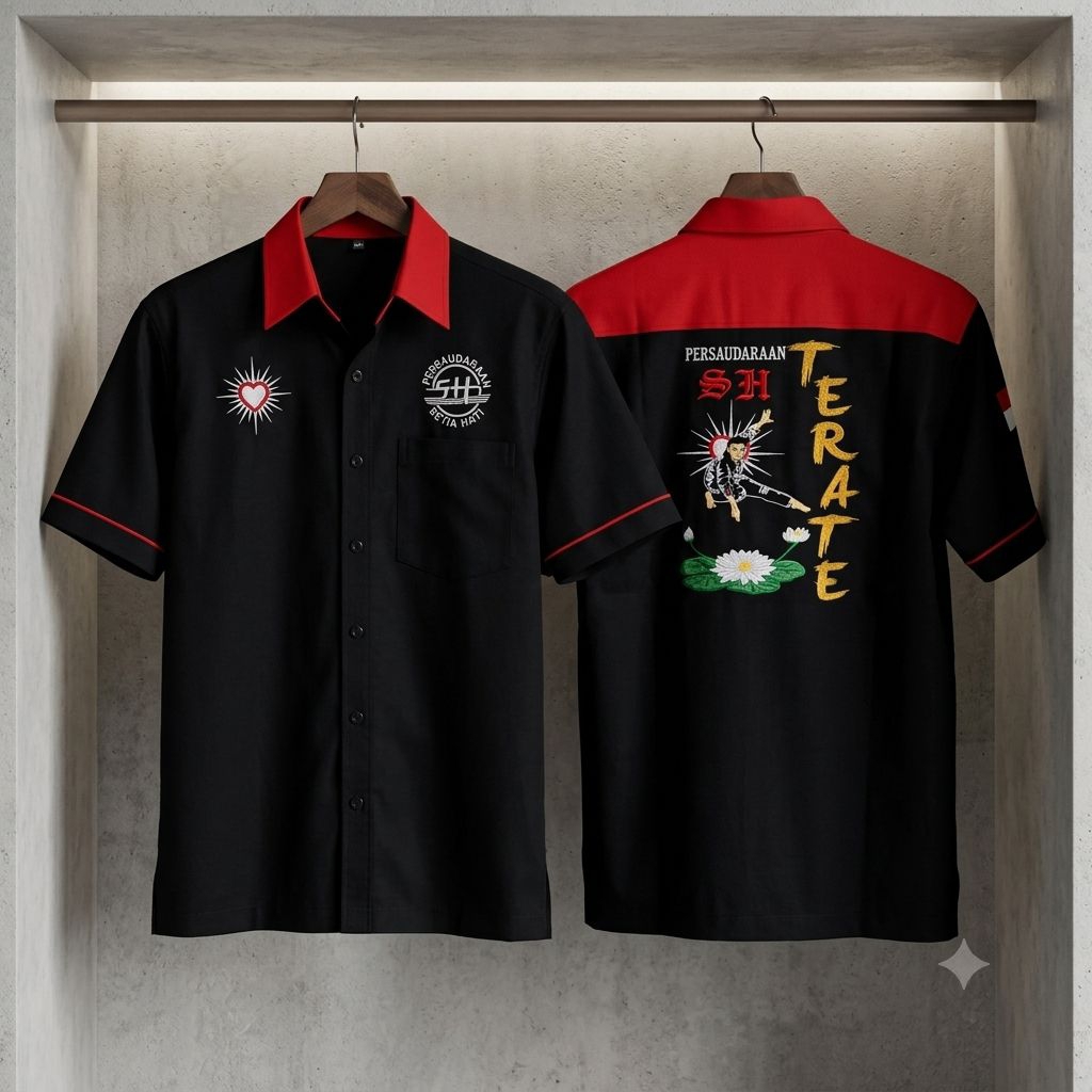 Kemeja PSHT Bordir Pasang Duduk Hem Terate Keren
