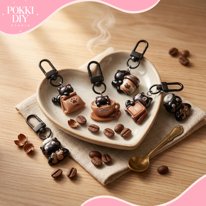 Gantungan Kunci Kucing Hitam Ring Imut Pastel Glossy Hadiah Kunci Tas Lucky Cat Keychain