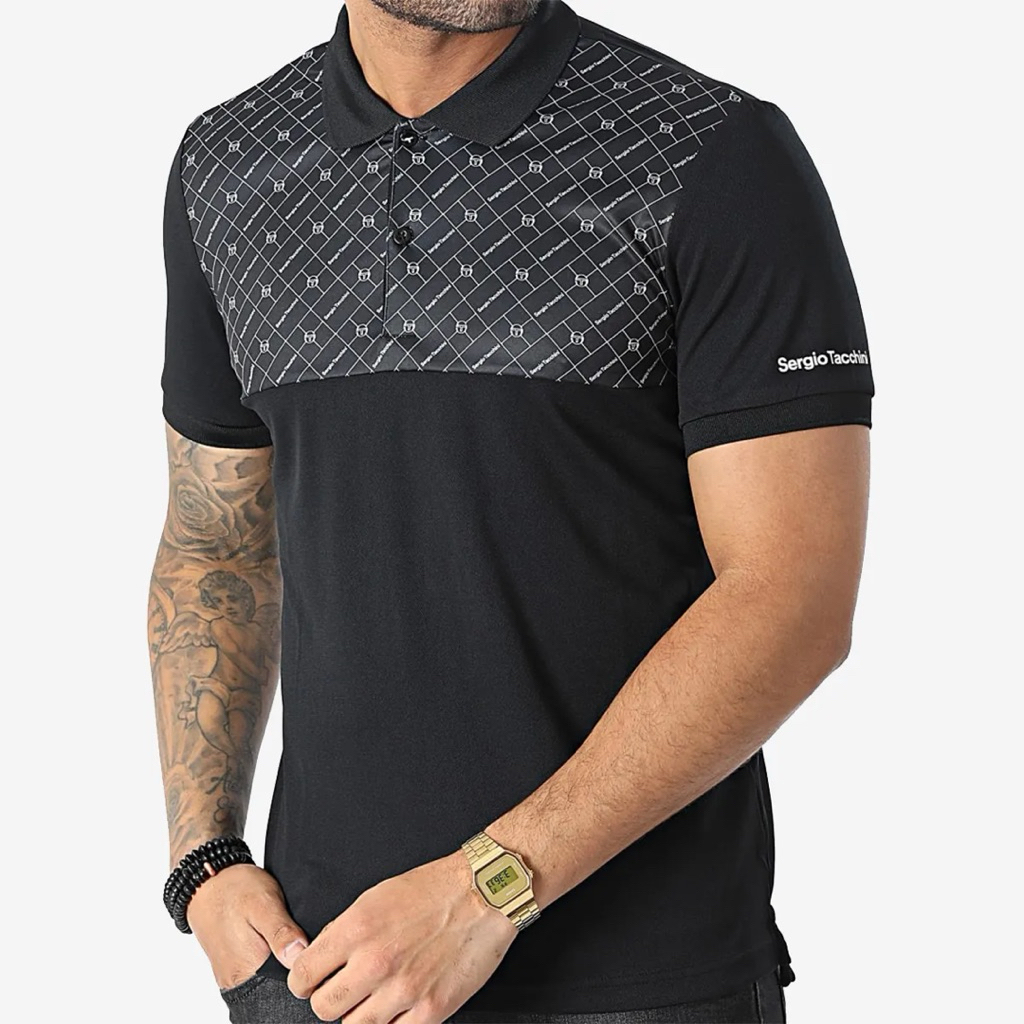 Sergio Tacchini Diamante Polo Shirt Jersey In Black