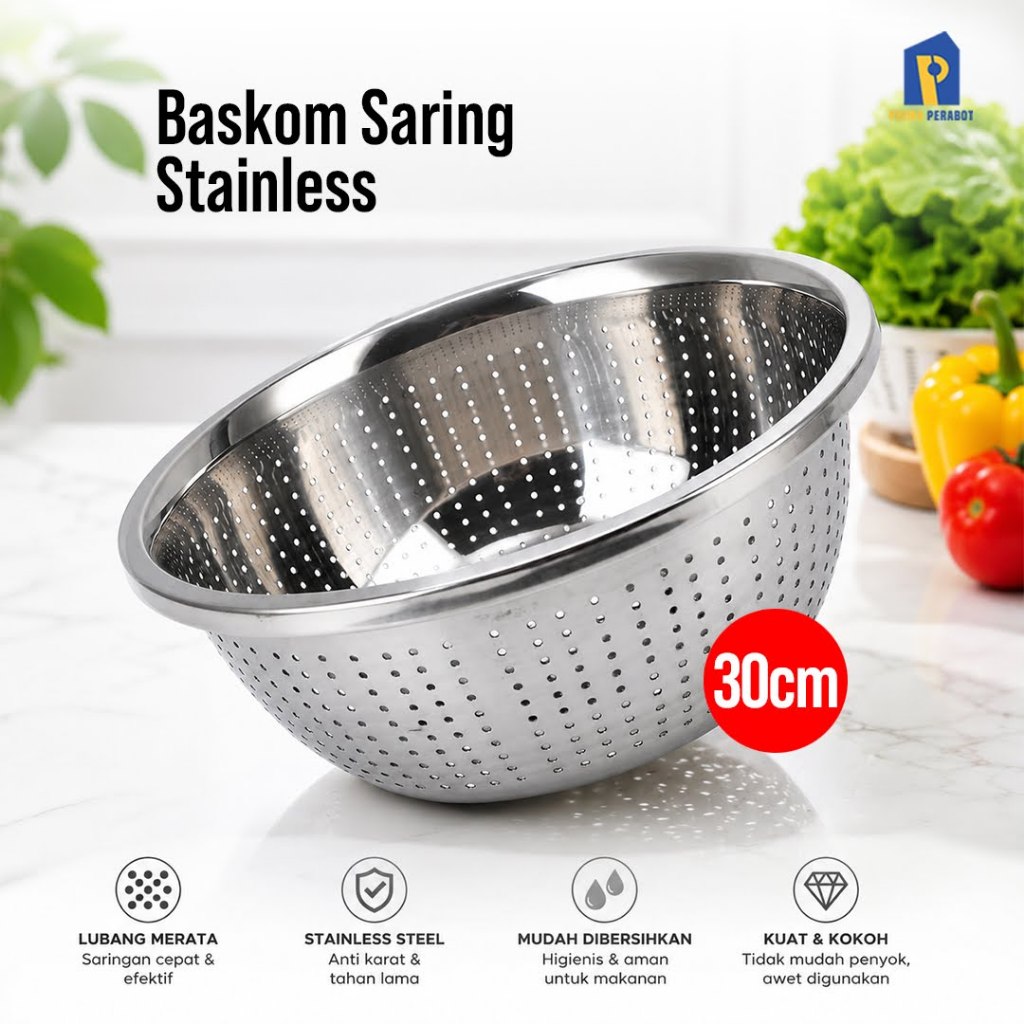 Baskom Lubang Baskom Tirisan Saringan Stainless 30Cm