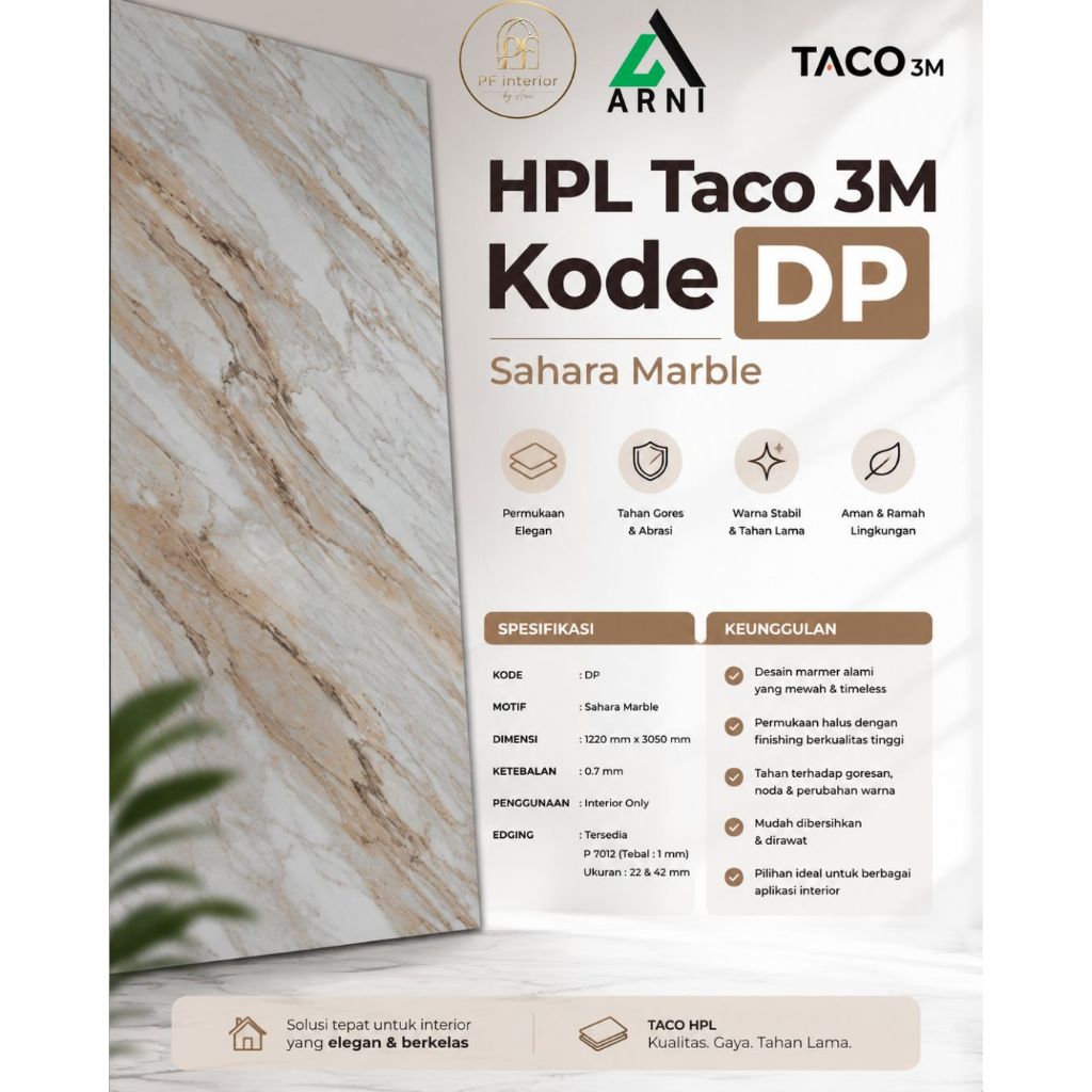 HPL TACO 3M Sahara Marble Kode DP HPL Motif Marmer Interior Premium