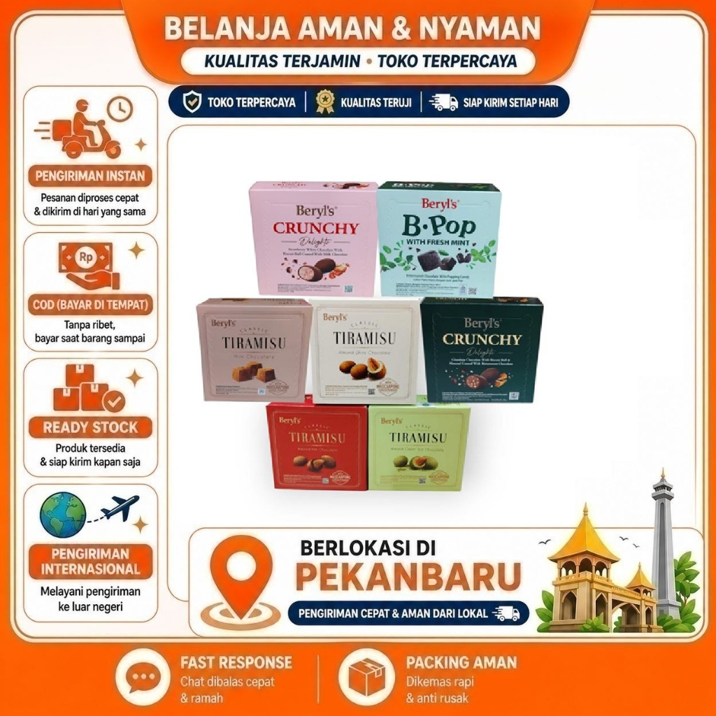 [SDW] pekanbaru/65 gr Beryl's Classic Tiramisu Almond Chocolate White, Milk, Green Tea, Fresh Mint