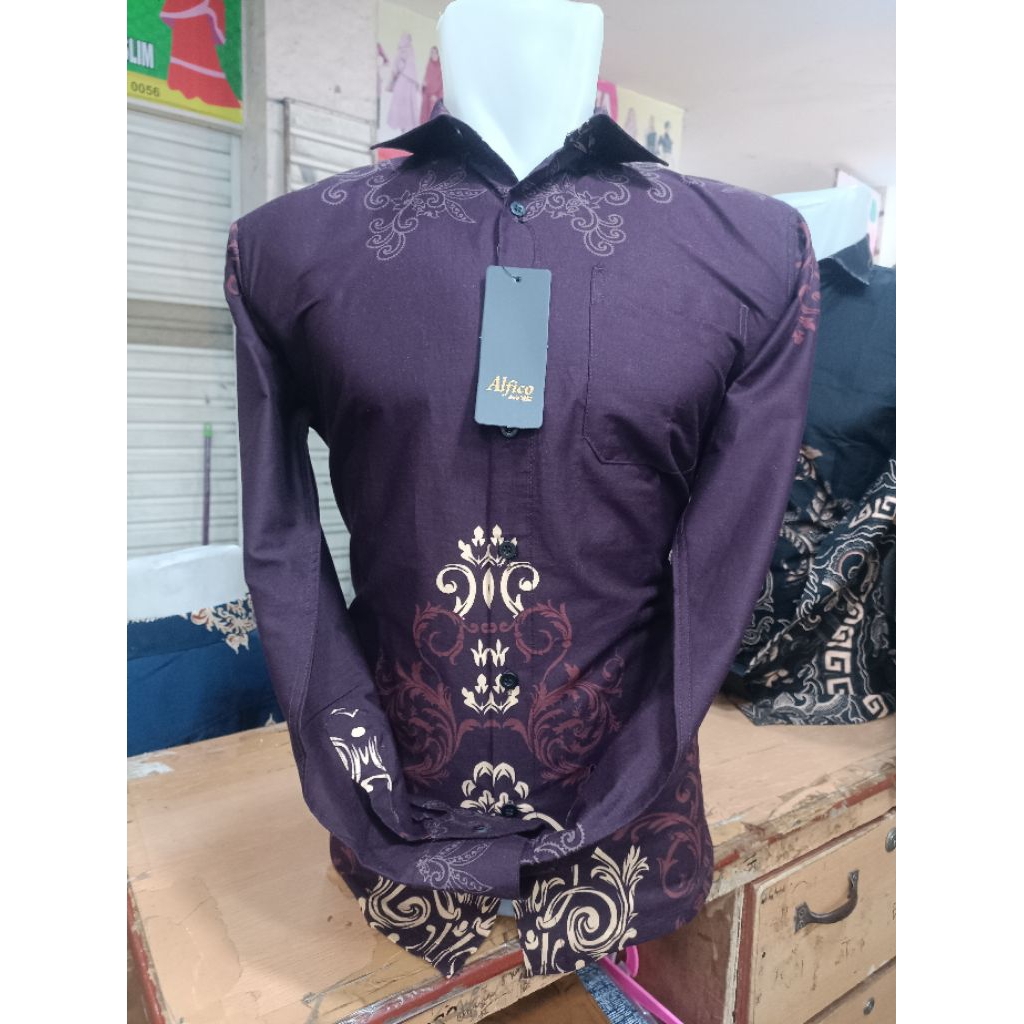 Naoera kemeja batik printing slim fit premium warna ungu terong