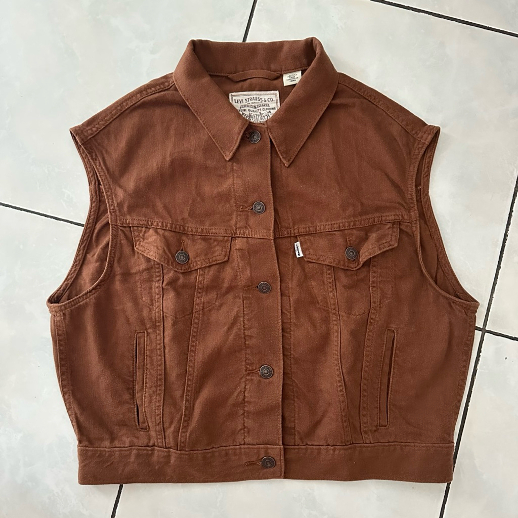 (preloved) levis shrunken 90s denim brown vest | outer jaket jacket wanita levi’s pl rompi