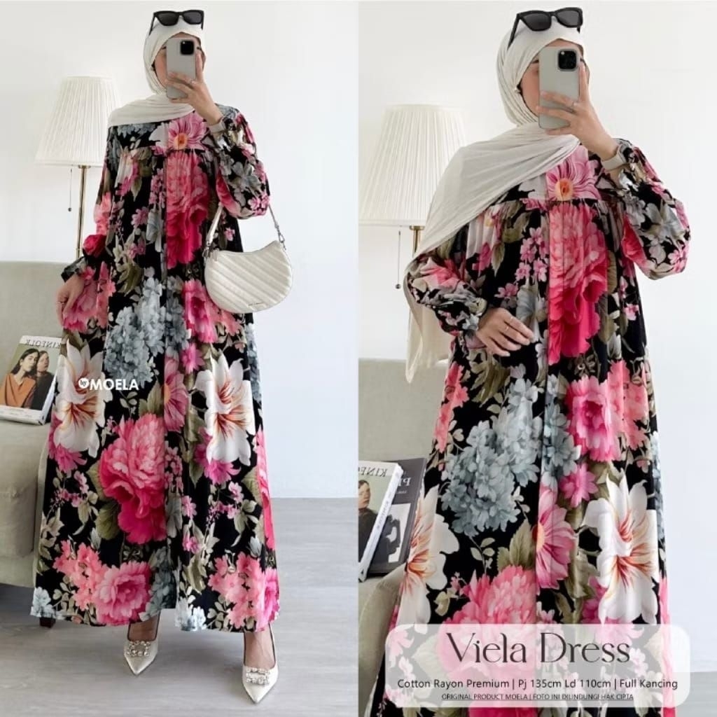 Viela Dress by Moela - dress twill cotton rayon premium - gamis wanita model terbaru kekinian - dres