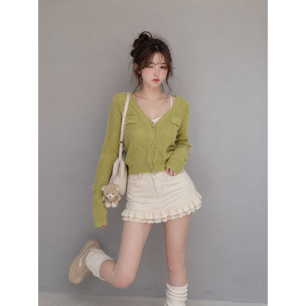 CARDIGAN RAJUT AVOCADO CROP TEBAL KAPAS LEMBUT CANTIK