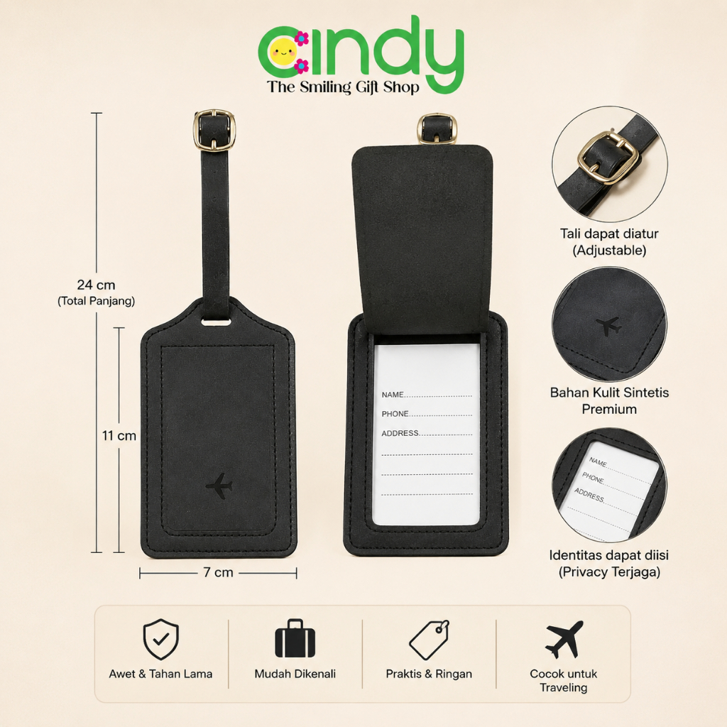 Cindy Tag Koper Kulit Sintetis Name Tag Koper Luggage Tag Label Koper Travel ID Card Holder Aksesori
