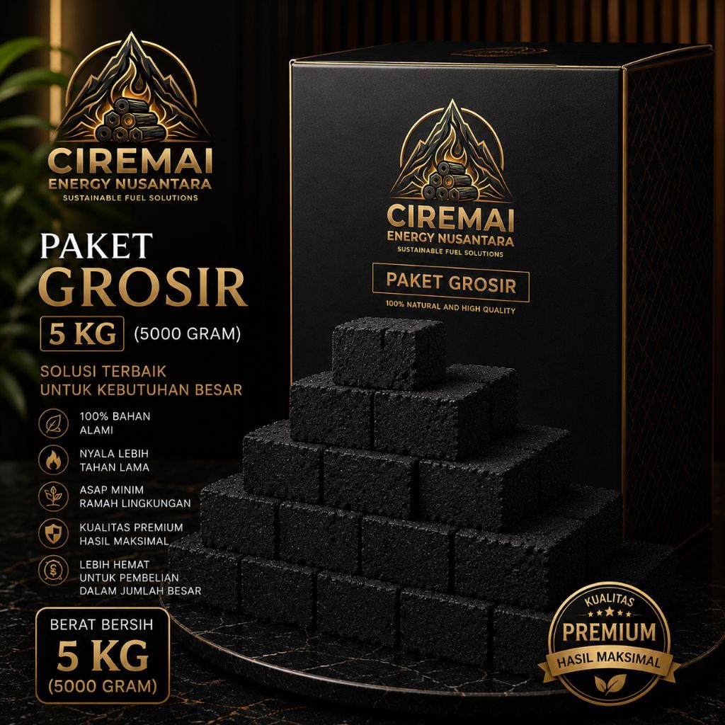 Briket Arang Kubus Grosir 5Kg | Batok Kelapa Premium untuk Restoran, Kafe & UMKM