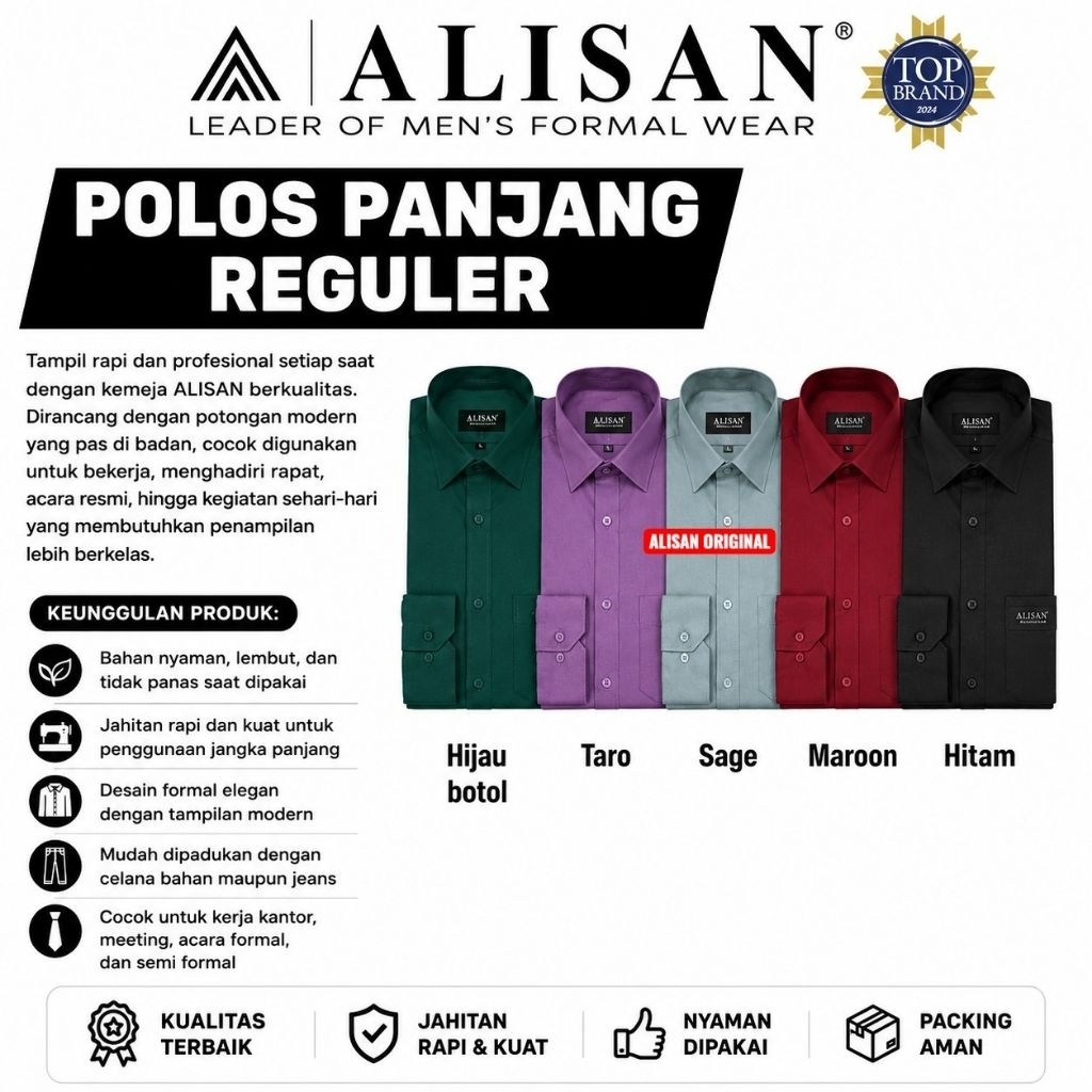 KEMEJA ALISAN POLOS LENGAN PANJANG REGULER XS-XXXL