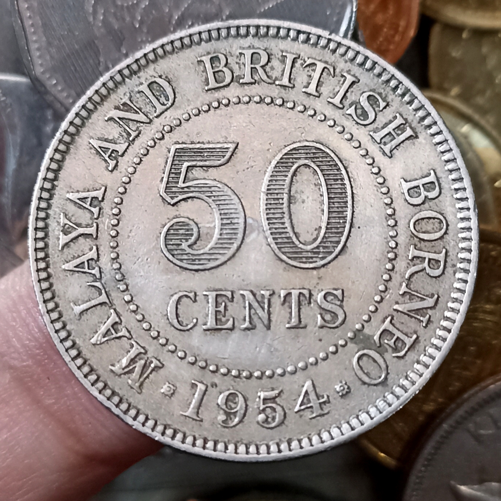 Koin Kuno Malaya and British Borneo (British Malaysia) 50 Cents - Elizabeth II Tahun 1954
