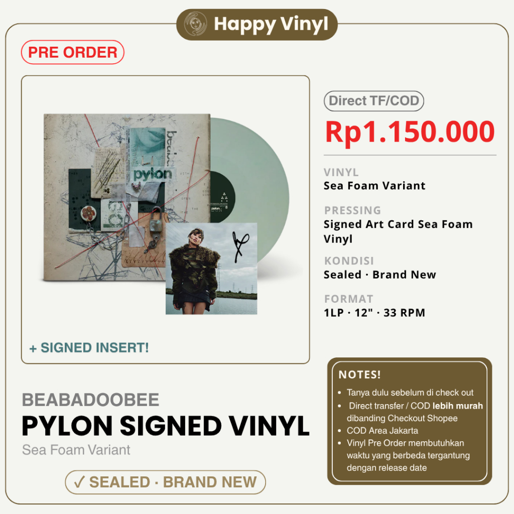 [PO] VINYL BEABADOOBEE - PYLON SEA FOAM SIGNED ART CARD LP / PIRINGAN HITAM
