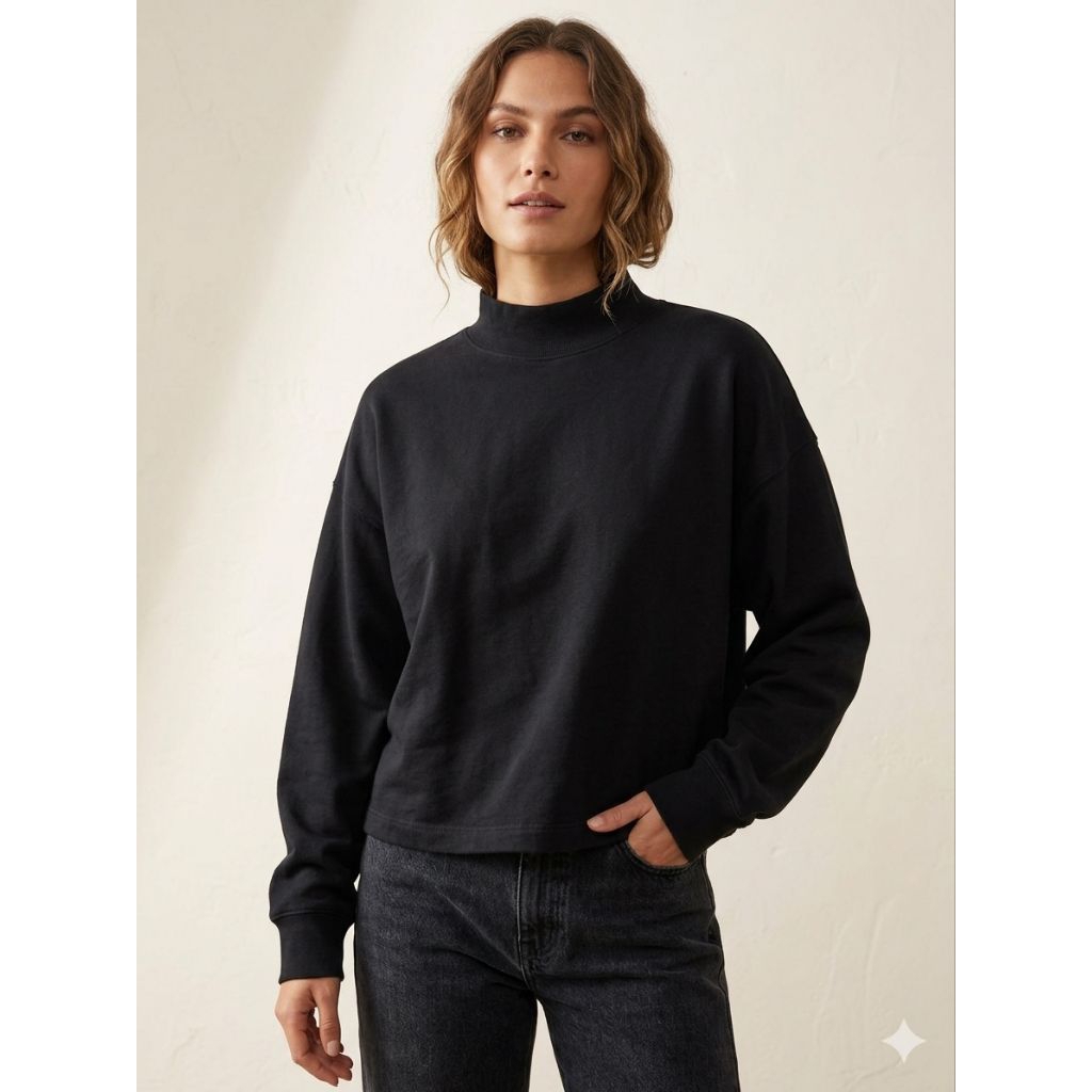 UNIQLO U LONG SLEEVE SWEATER CROP MOCK NECK BLACK S