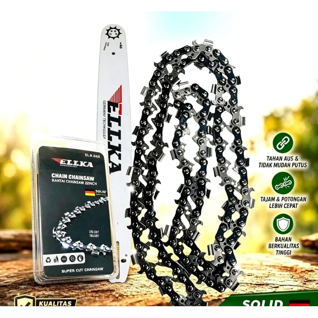 PAKET Chainsaw ELLKA Guide Bar 22 dan Rantai Ukuran 22 Inch Set Bar Rantai Chainsaw bahan Baja