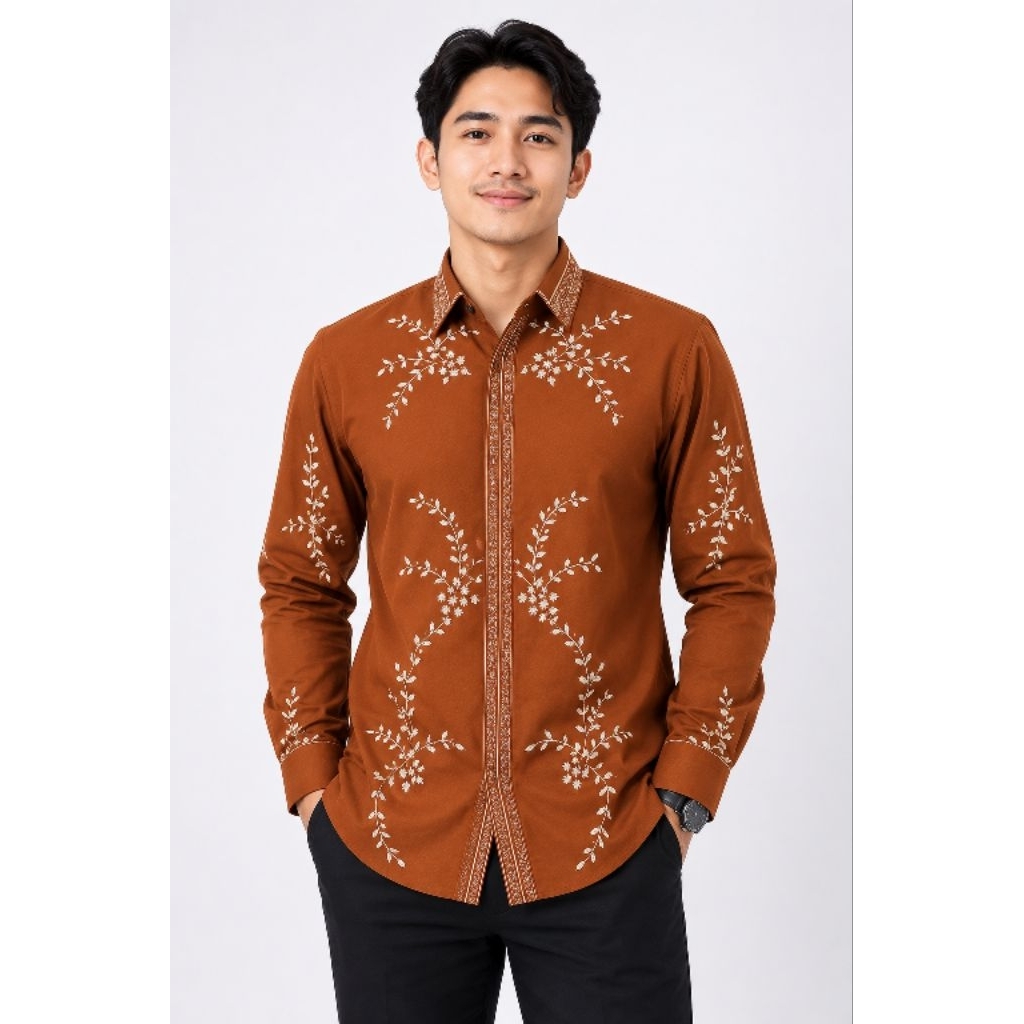 Baju batik pria berpuring lengan panjang
