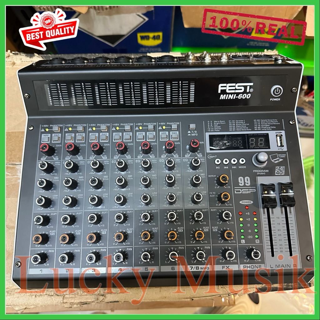 Mixer Fest Mini 600 Original / Mixer Audio FEST MINI600 Effect Reverb 99 dsp ( BISA COD )