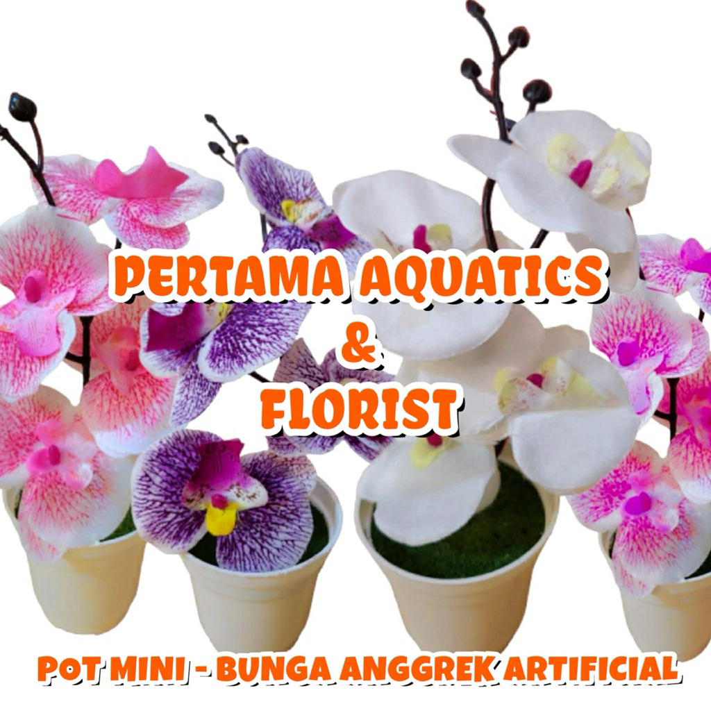 POT MINI BUNGA ANGGREK PLASTIK BUNGA ARTIFICIAL TANAMAN ARTIFICIAL HIASAN ARTIFICIAL DEKORASI ARTIFI