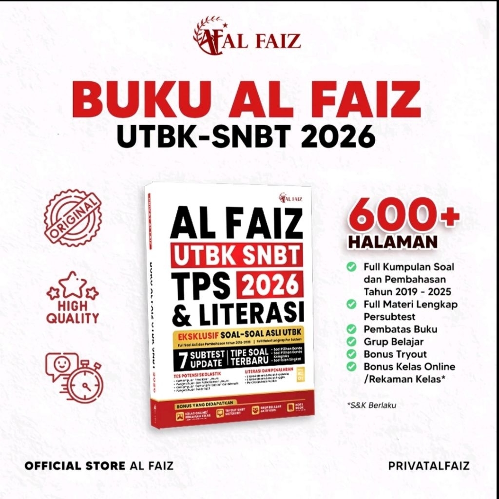 Buku Al Faiz UTBK SNBT 2026 TPS & Literasi - Soal Asli, Materi Lengkap, Subtes Terbaru