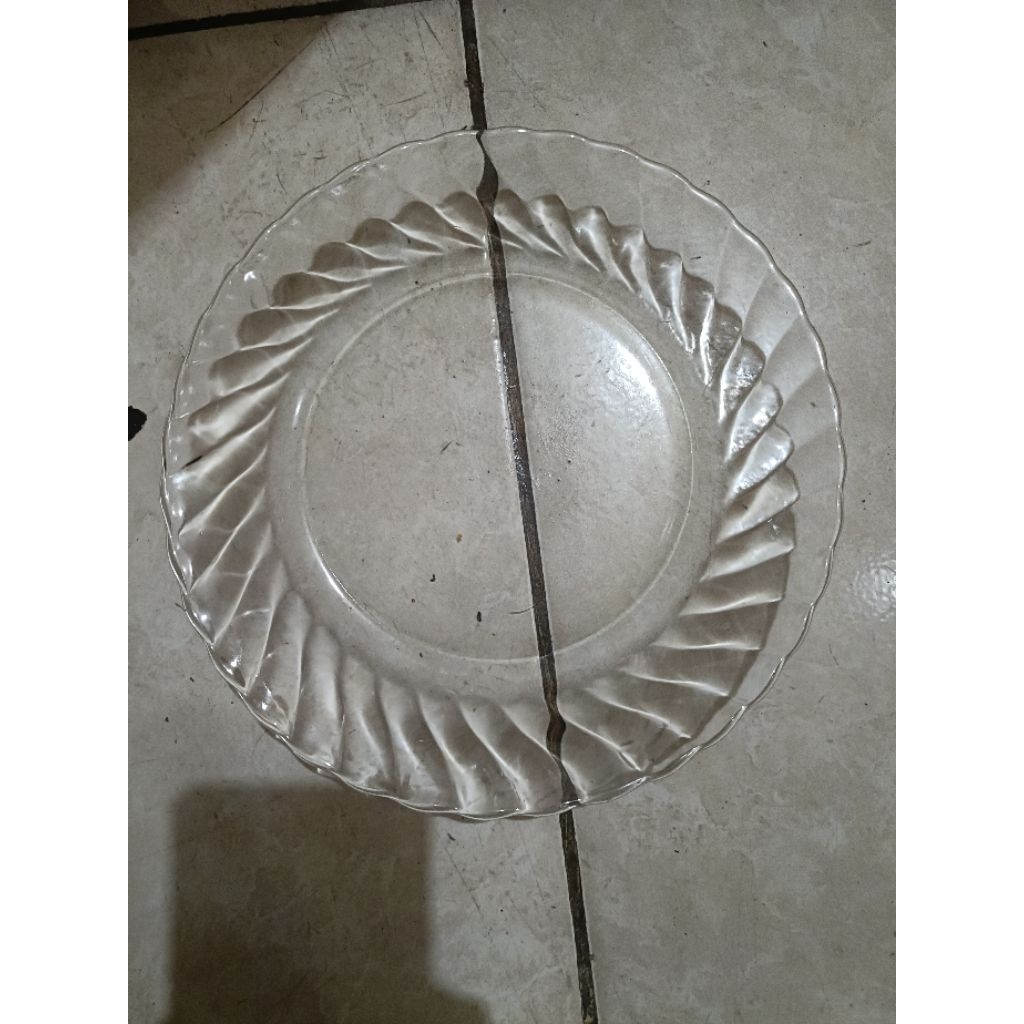 Piring Kaca Bening Motif Ombak, Segi 8, Bunga, Bulat Lingkar. BACA DESKRIPSI‼️