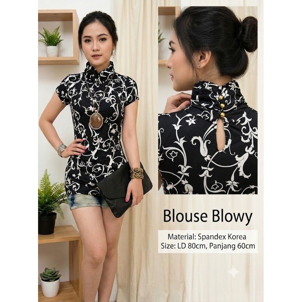OBRAL SALE Atasan top blouse blowy wanita turtle neck spandek