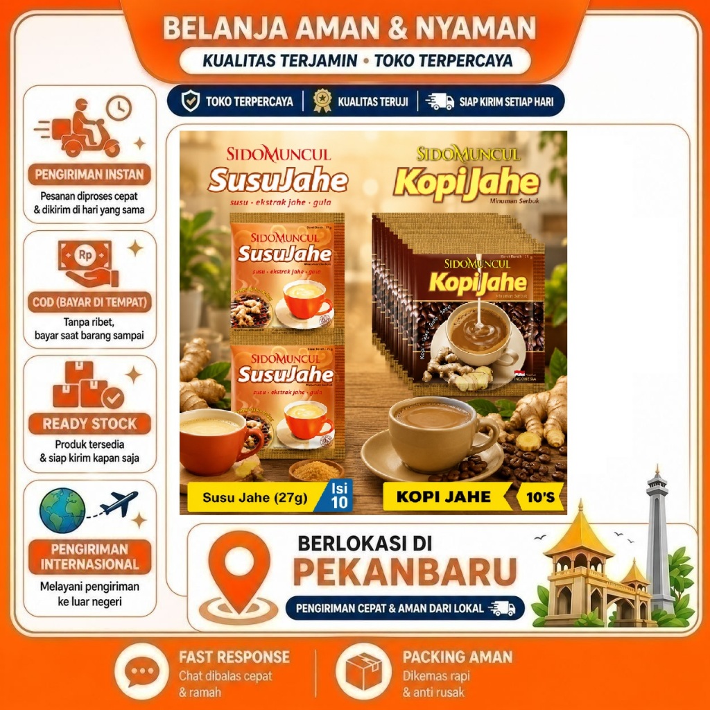 10 Saset Sidomuncul Minuman Bubuk Instan Rasa Kopi Jahe & Susu Jahe Halal Bubuk Minum 1 Renceng