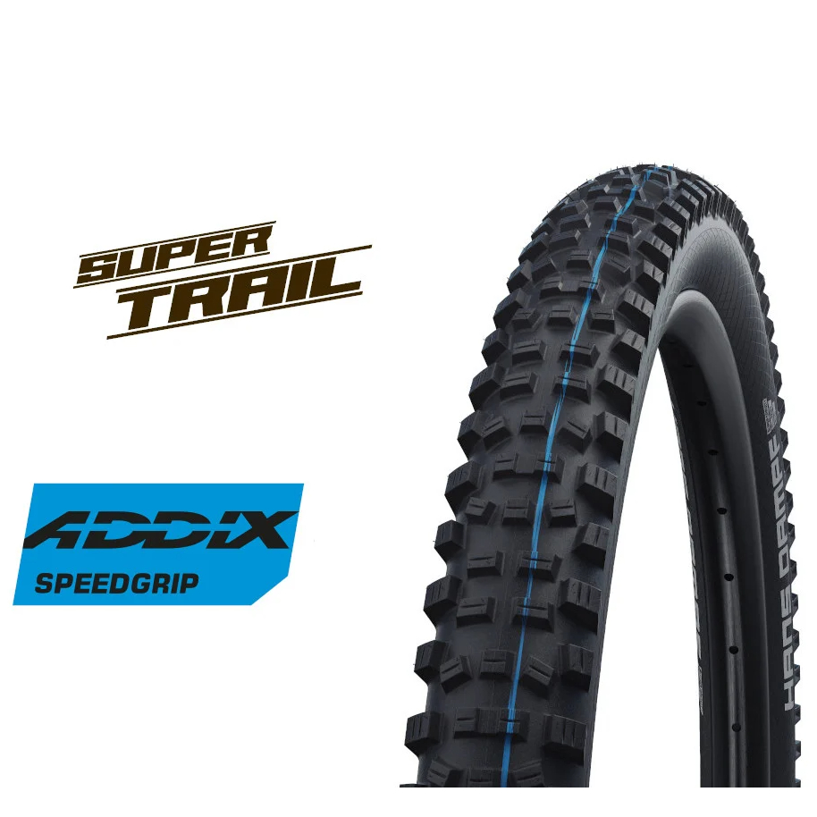 SCHWALBE HANS DAMPF EVO TIRE 27.5"x2.60" SUPER TRAIL, TLE, ADDIX SPEED GRIP ORI COPOTAN POLYGON SISK