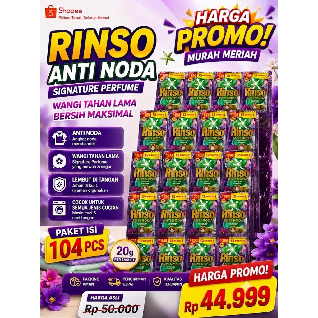 PAKET ISI ( 36 - 60 ) Sachet Sabun Cair Rinso Aroma Ungu - Perfume Essence