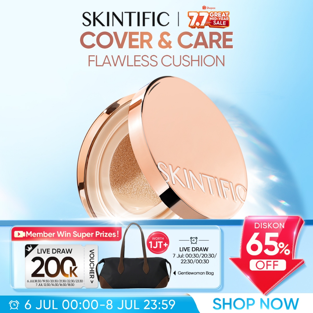 SKINTIFIC - Cover All Perfect Cushion|Flawless & Glow Finish Cocok untuk Kulit Berminyak Berjerawat 