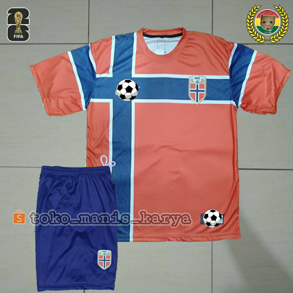 SETELAN DEWASA NORWEGIA HOME 2026 WORLD CUP MERAH BIRU JERSEY CELANA NORWAY PRINTING PIALA DUNIA TER