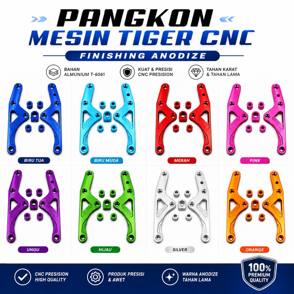 DUDUKAN PANGKON MESIN TIGER CNC WARNA LENGKAP ANODIZE