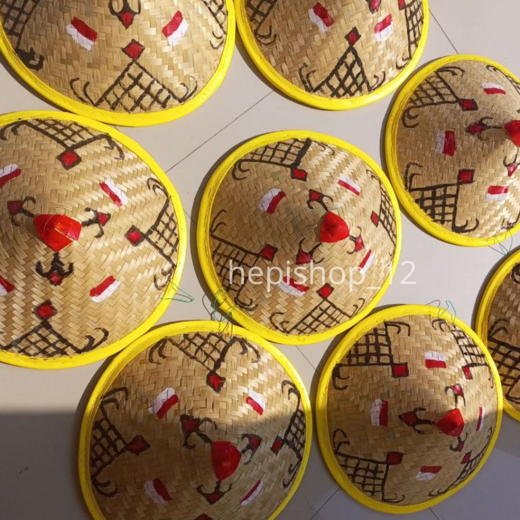 TOPI CAPING PETANI MOTIF BATIK MERAH PUTIH