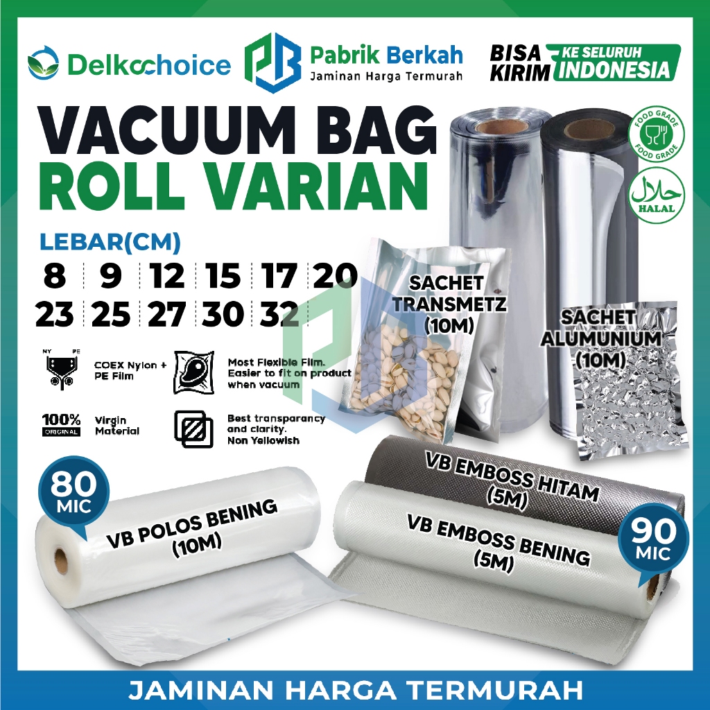 Plastik Vakum Vacuum Vacum Bag Sealer Roll Polos Emboss Bening Hitam Sachet Roll Delkochoice Termura