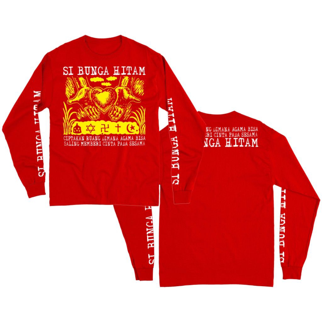 Kaos Band Punk Bunga Hitam - Si Bunga Hitam merah Lengan Panjang
