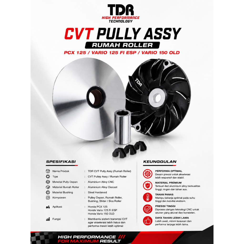 TDR CVT PULLY ASSY HONDA PCX 125 / VARIO 125 FI ESP /VARIO 150 OLD (RUMAH ROLLER)