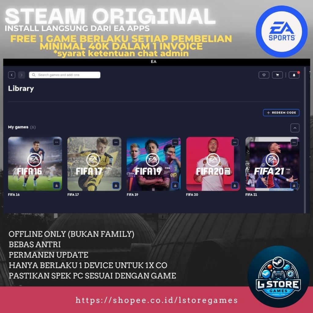 BUNDLING GAME PC FIFA 16,17,19,20,21 ORIGINAL EA LAUNCHER