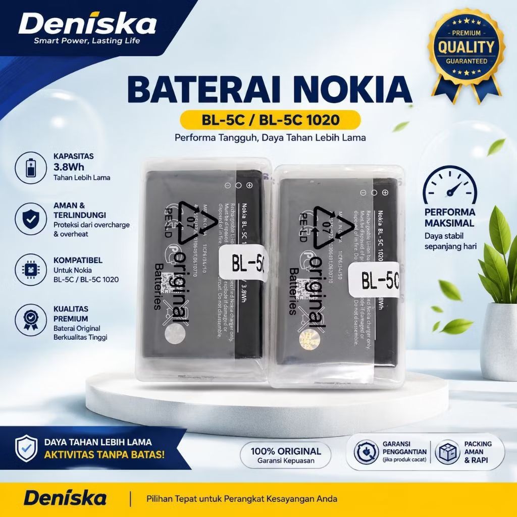 Baterai Nokia BL-5C Original 1020mAh | Battery HP Nokia 1200 1208 1280 1110 1600 2300 2600 | Awet Ta
