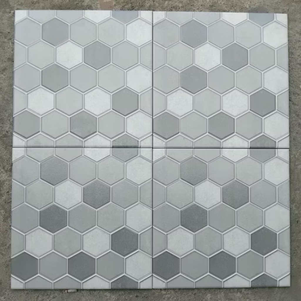 KERAMIK 40X40 HEXAGON MARMER WHITE CARARA - GREY MATT