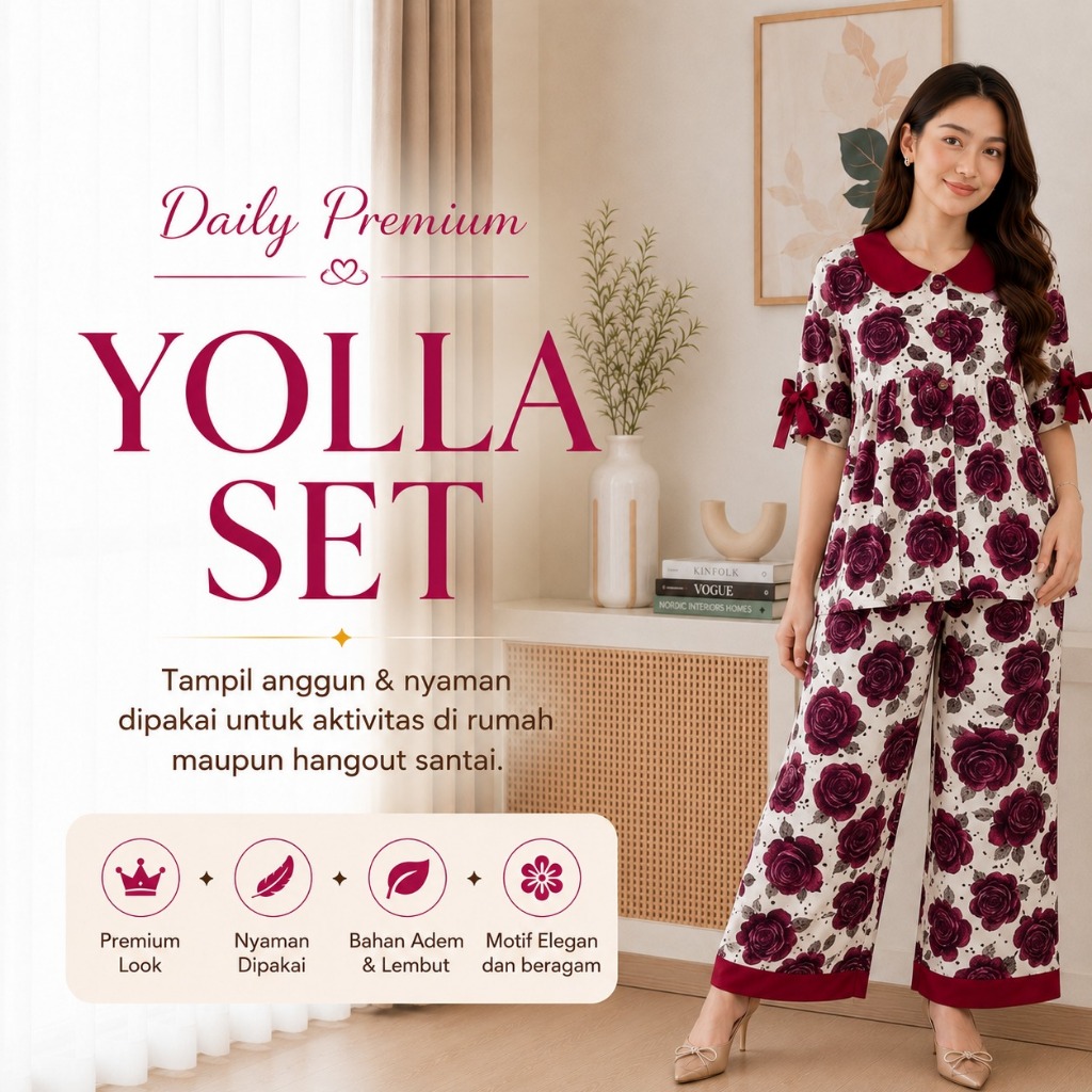 YOLLA SET RAYON LD 110CM // ONE SET RAYON PRINTING // SETELAN WANITA LENGAN PENDEK // ONE SET MOTIF 