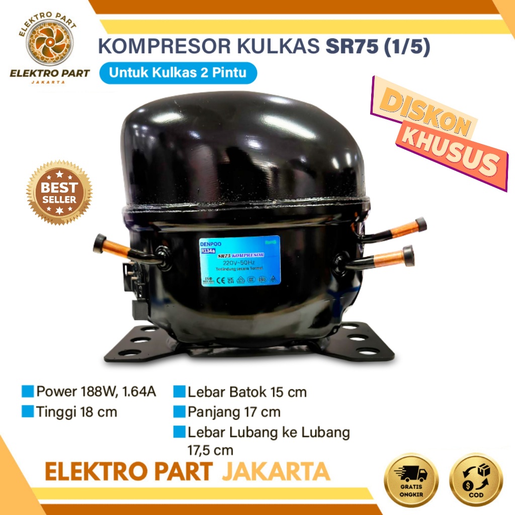 Kompresor kulkas Frezeer compressor showcase Freezer 1 pintu SR75 1/5 PK/HP