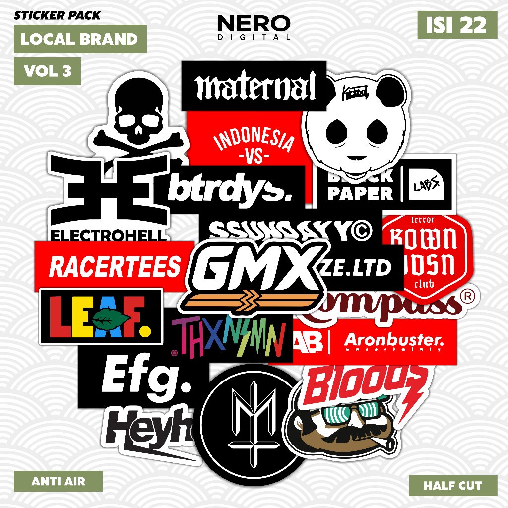 Sticker Pack LOCAL BRAND VOL 3 | Isi 22 PCS | GMX Maternal Racertees | Stiker Helm Laptop Tumblr Pin