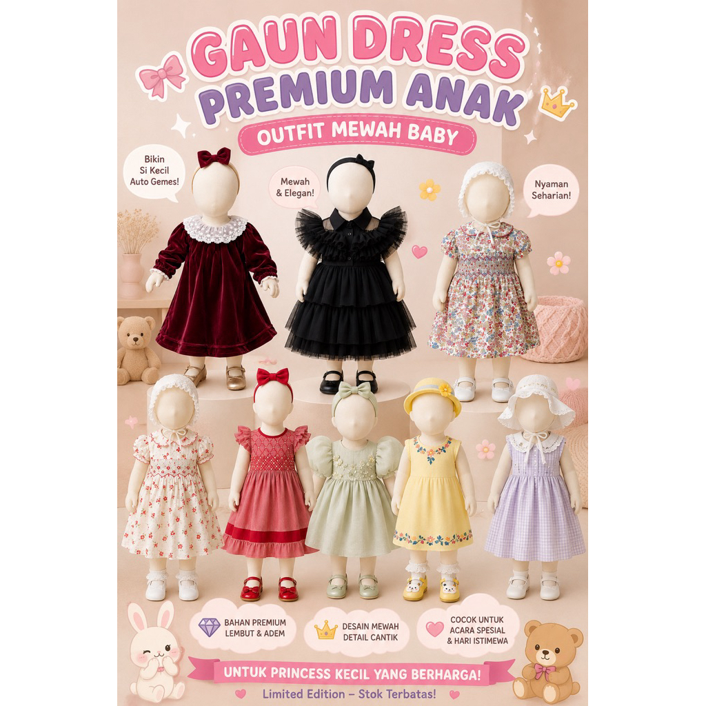 [Peloved] Gaun Smocked Dress Mewah Premium Anak