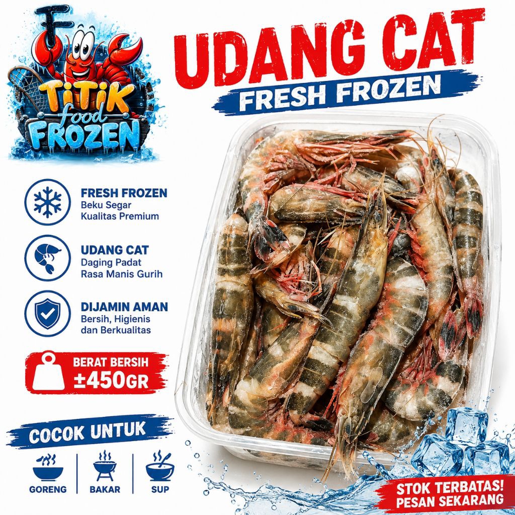 Titik Frozen | Udang Cat Fresh Frozen 450gr ± | Udang Windu Udang Tiger Segar Beku Utuh | Seafood Pr