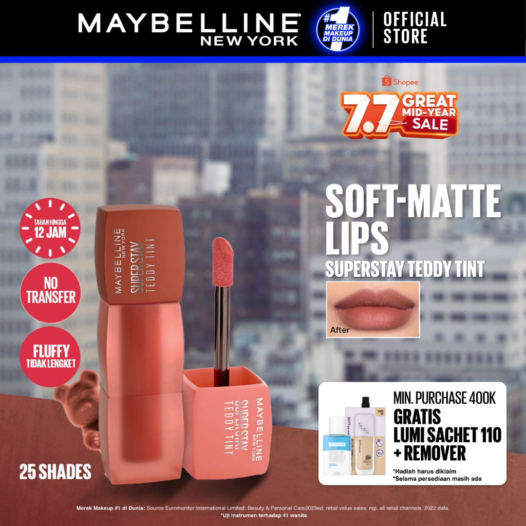 Maybelline Superstay Teddy Tint 5 mL -  Teddy Soft Matte Tahan 12 Jam Lipstick Lipcream Lipstik Perf