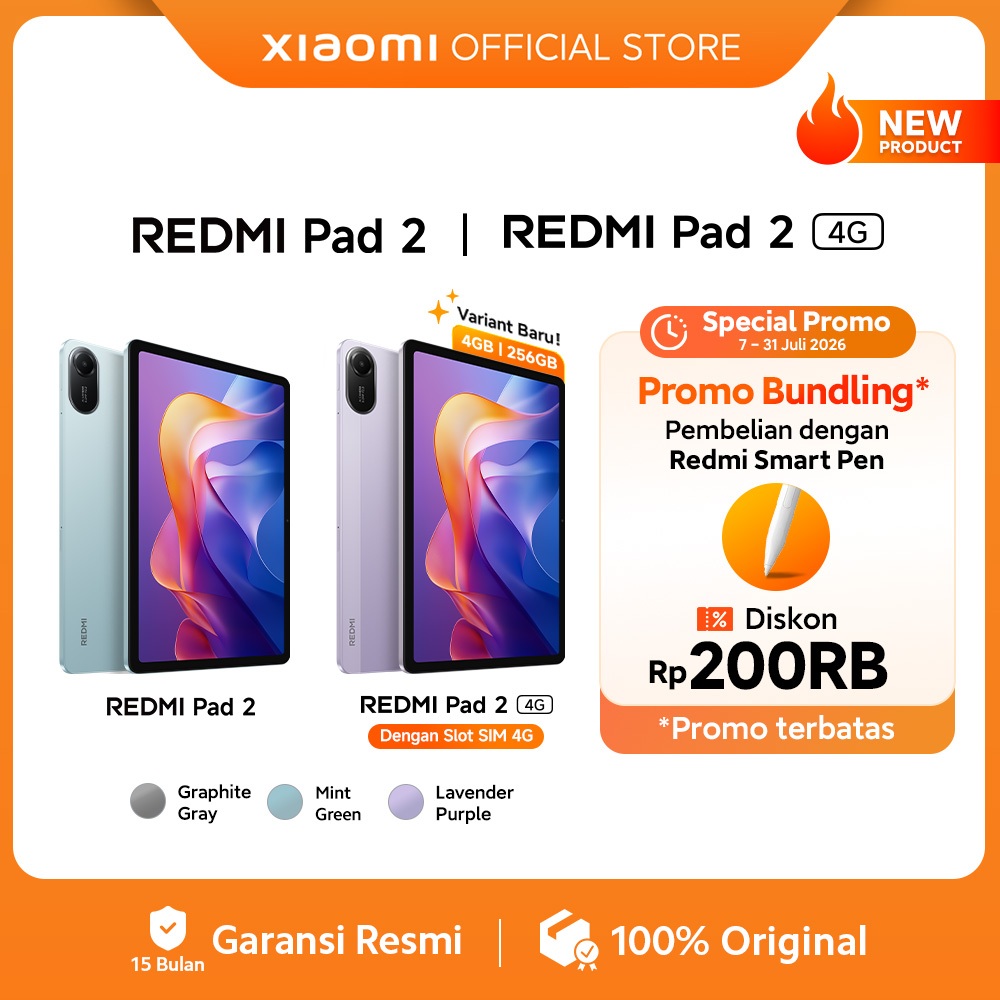 Redmi Pad 2 | Redmi Pad 2 4G (4GB/256GB)  SIM Card | Redmi Pad 2 (4/128G) Wi-Fi Only | 11" 2.5K Laya