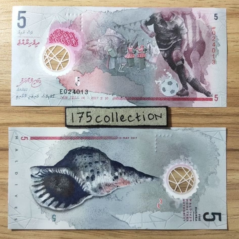 Uang asing Maldives 5 Rufiya Polymer unc