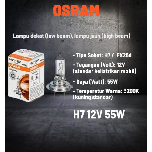 Bohlam Lampu Depan BMW 528iA 525iA 335i 520iA 330i OSRAM H7 12V 55W 64210 ORIGINAL
