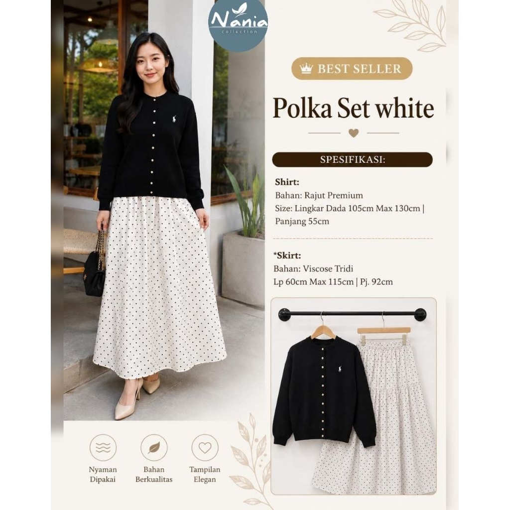 COD polka set ori Nania produk// setelan rajut dan rok dewasa